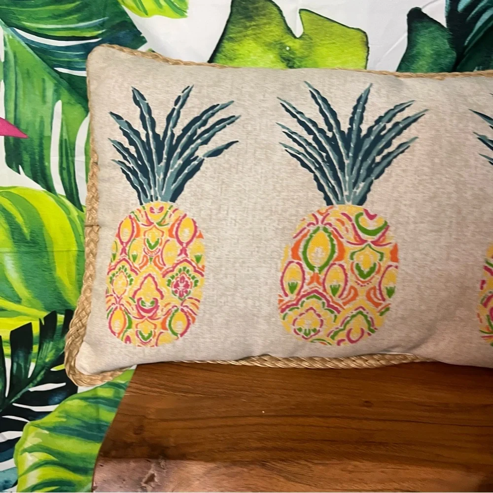 Tropical Pineapple Key West Coastal Beach Colorful Summer 21.5” x 14.5” Pillow